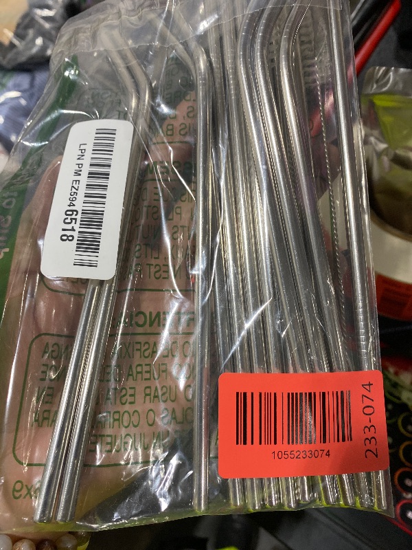 Photo 1 of ANNVCHI 16 Pack of Reusable Stainless Steel Metal Straws, 8 Straight + 8 Bent 8.5 inch Metal Straws with 2 Cleaning Brushes, Straw Compatible with 20oz Stanley Cup