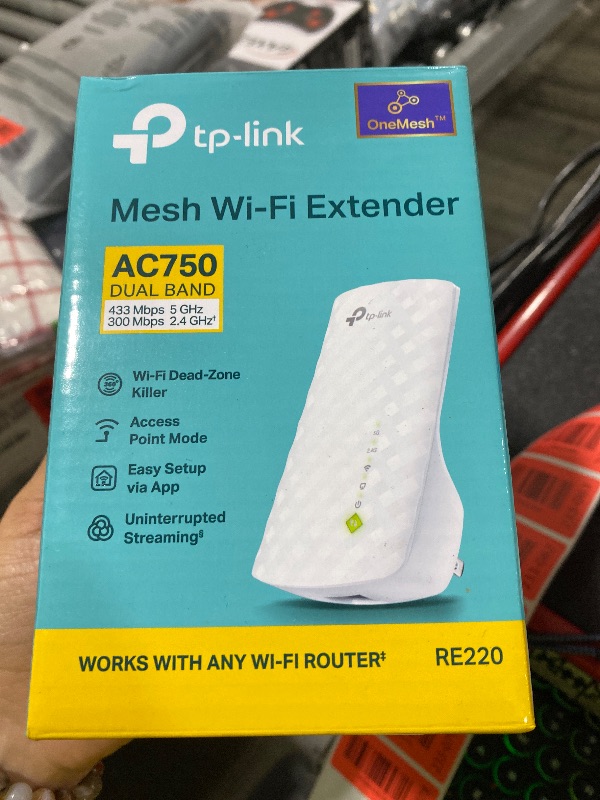 Photo 1 of TP-Link WiFi Extender with Ethernet Port, Dual Band 5GHz/2.4GHz, Up to 44% More Bandwidth Than Single Band, Covers Up to 1200 Sq.ft and 30 Devices, Signal Booster Amplifier Supports OneMesh(RE220)