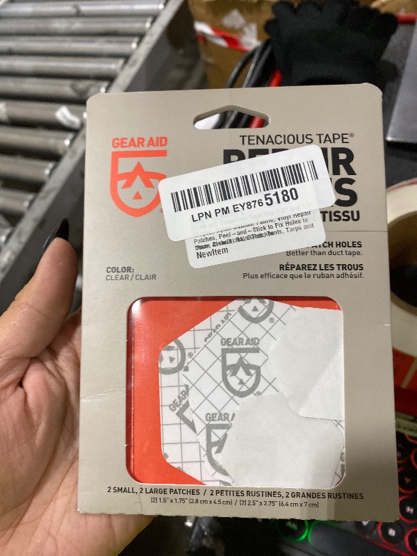 Photo 1 of GEAR AID Tenacious Tape Hex 2.5” and 1.5” Shapes, Nylon Outdoor Fabric, Vinyl Repair Patches, Peel-and-Stick to Fix Holes in Down Jackets, Rain Gear, Tents, Tarps and More, Clear/Black, 8 Patches