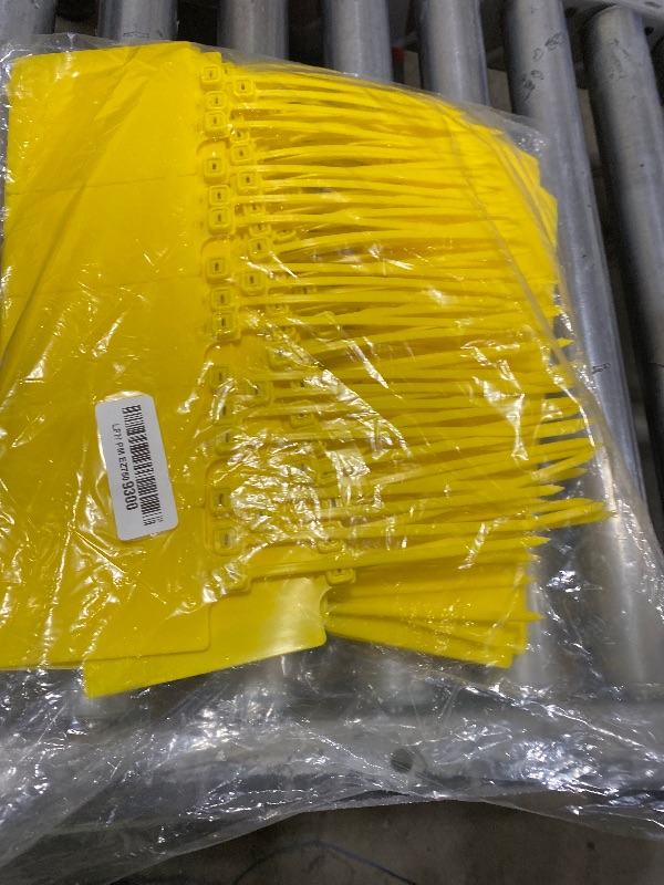 Photo 1 of Youyole 200 Pieces Plastic Tags Waterproof Plastic Seal Shipping Tags Logistics Use Big Sign Tie Large Label Tie 250 mm Total Length (Yellow, 2.28 x 3.94 Inches)