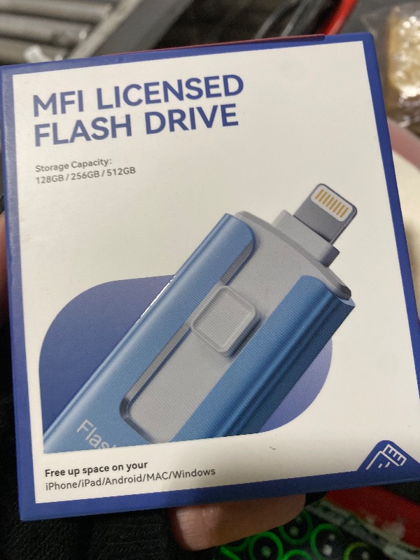 Photo 1 of MFi Certified 512GB Flash Drive for iPhone iPad, Photo Stick for External Memory Storage, Easily Back Up and Save Files, USB Memory Stick Thumb Drive for iPhone/iPad/Android/PC (Blue, 512GB)