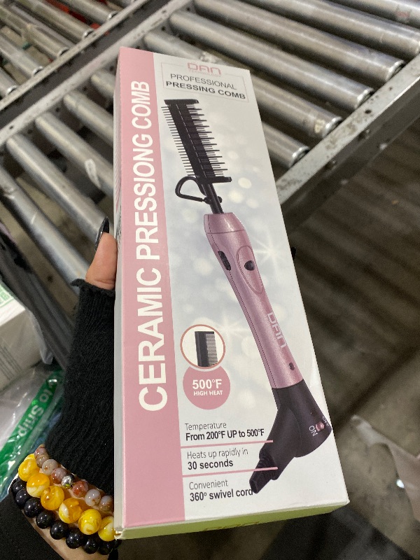 Photo 1 of 500 Degree Temperature Adjustable Ceramic Heat Comb with 60 min Shut Off - Plug-in Electric Straightener for Wigs and Natural Black Hair, Pink