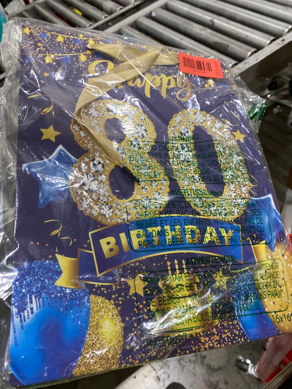 Photo 1 of Blue 80th Birthday Gift Bag, Large Navy Blue and Gold Happy 80th Birthday Gift Wrap Bag with Card and 3pcs Tissue Paper for Men Women 80 Years Old Anniversary Party Favors Goodie Wrapping Bag Supplies