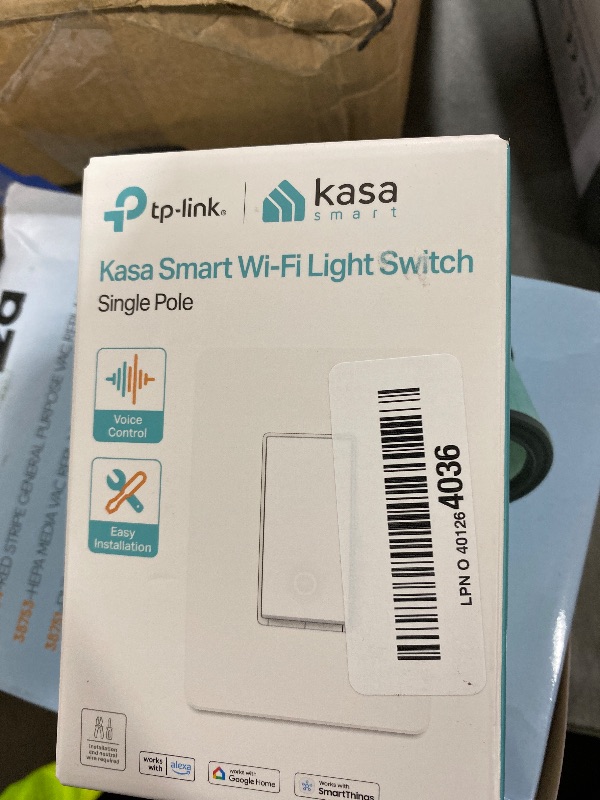 Photo 1 of Kasa Smart Light Switch HS200, Single Pole, Needs Neutral Wire, 2.4GHz Wi-Fi Light Switch Works with Google Home, UL Certified, No Hub Required, White