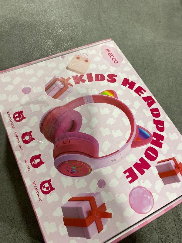Photo 1 of IFECCO Wireless Kids Headphones with Microphone,Foldable Cute Light Up Cat Ear Children Girls Bluetooth Headphones with Case for School Gifts Travel