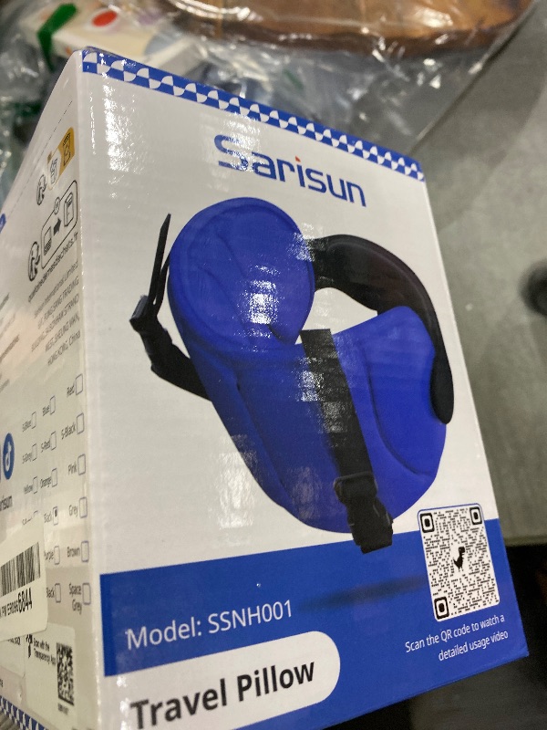 Photo 1 of SARISUN Travel Pillows for Airplanes, Airplane Pillow for Long Flight, Airplane Head Strap with Eye Mask for Sleep, Travel Neck Pillow for Car Road Trip, 360° Support Headrest, Stop Bobblehead, Black