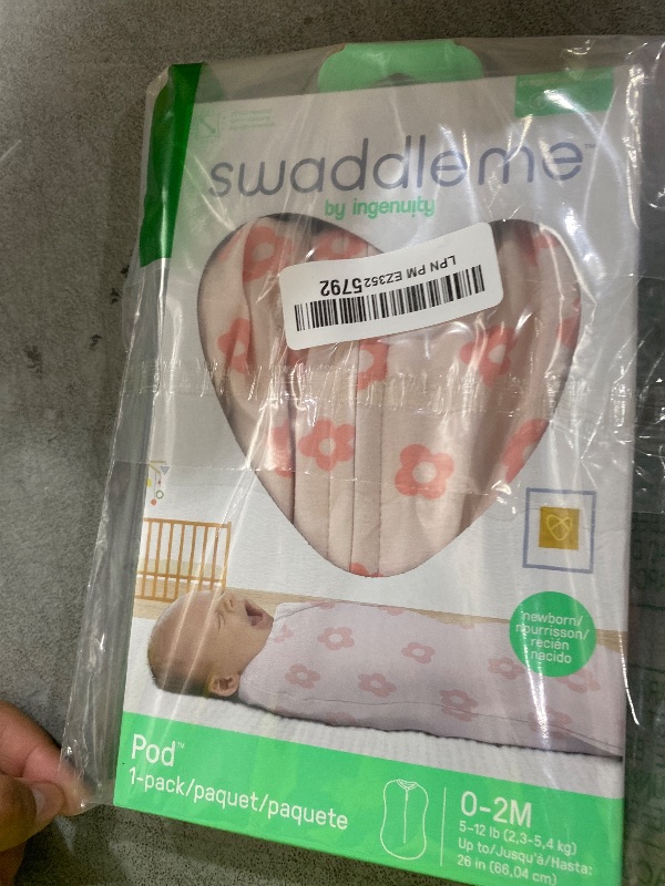 Photo 1 of SwaddleMe by Ingenuity Compression Baby Swaddle Pod, Two-Way Zipper for Easy Diaper Changes, Improves Sleep & Calms Startle Reflex, 0-2 Months, 1.0 TOG, 1-Pack - Flower Confetti