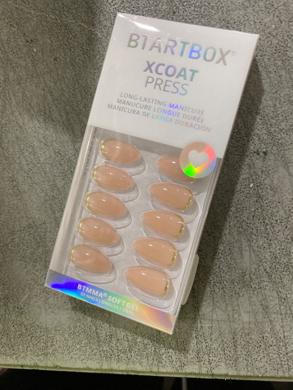 Photo 1 of BTArtbox Press On Nails Almond - Short Gold Foil Press On Nails with Glue for Women, Semi-Transparent Soft Gel Glue On Nails in 16 Sizes - 32 Stick On Nails Kit, Gold End