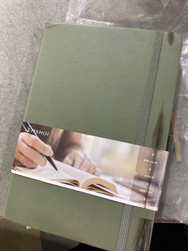 Photo 1 of EMSHOI Dotted Notebook - 256 Pages A5 Dotted Grid Journal Notebook,120gsm Thick Paper,16 Perforated Pages, Smooth PU Leather, Inner Pocket,5.75'' × 8.38''-Green