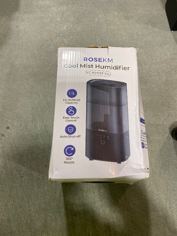 Photo 1 of ROSEKM Humidifiers for Bedroom (1.1L), Small Cool Mist Humidifier for Home Plant and Baby Nursery, Quiet Ultrasonic Humidifier with 360° Nozzle, Auto Shut-Off, Filterless, Black