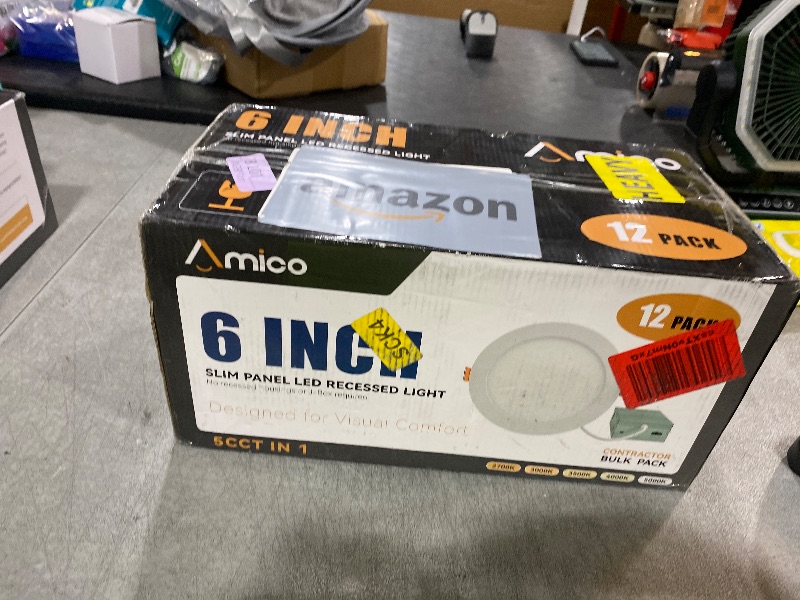 Photo 1 of Amico 12 Pack 6 Inch 5CCT Ultra-Thin LED Recessed Ceiling Light with Junction Box, 1050LM Brightness, Dimmable Canless Wafer Downlight, 12W, ETL&FCC