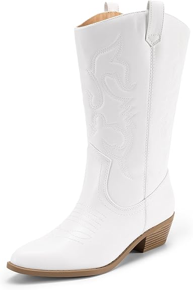 Photo 1 of DREAM PAIRS Women's Cowboy Boots Pull On Cowgirl Boots Mid Calf Western Boots, Available in Regular and Wide Calf 8.5 W
