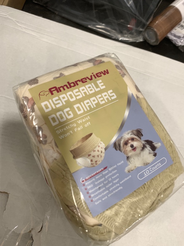 Photo 1 of Ambreview Dog Diapers Female, Disposable Diapers for Female Dog with Stretchy Waist, Pull Up Puppy Wraps for Doggie in Heat Period Super Absorbent Leak-Proof Doggy Diaper for Dogs 10PCS (XS)