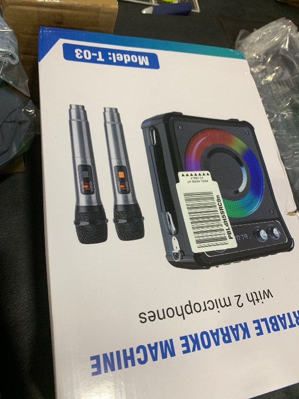 Photo 1 of VOSOCO Karaoke Machine, Portable Bluetooth Karaoke Speaker with 2 Wireless Microphones, PA System for Adults Kids with LED Lights, Supports FM/AUX/USB/TF for Home Party