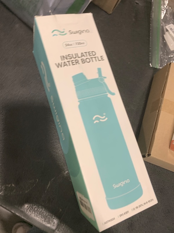 Photo 1 of Swigina [2-IN-1 LID] Insulated Water Bottle with Silicone Boot (36hrs Cold/18hrs Hot) - DIY Stickers, Leakproof, BPA Free, 24 oz