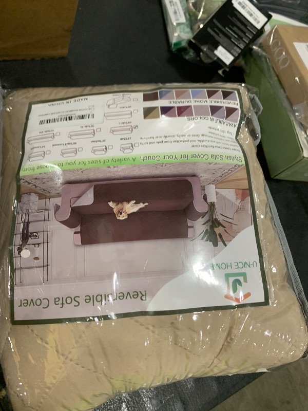 Photo 1 of U-NICE HOME Reversible Sofa Cover Couch Cover for Dogs with Elastic Straps Water Resistant Furniture Protector for Pets Couch Cover for 3 Cushion Couch (Sofa, Light Camel/Beige)