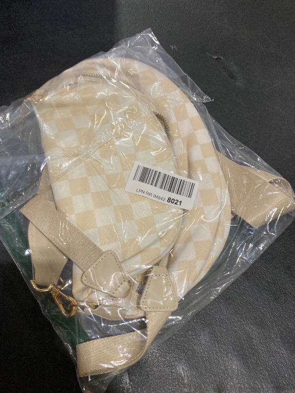 Photo 1 of Black and White Checkered Crossbody Bum Bag for Women,Spacious Checkered Purse Fanny Packs Belt Bag Sling Bag with Shoulder Strap (Beige Checkered)