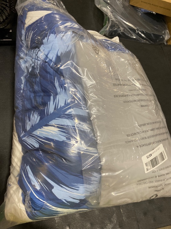 Photo 1 of WRENSONGE Queen Comforter Set- 7 Pieces Blue Tropical Leaves Soft Bedding Sets, Coastal Bed in a Bag, Botanical Printed Comforter with Sheets for All Season