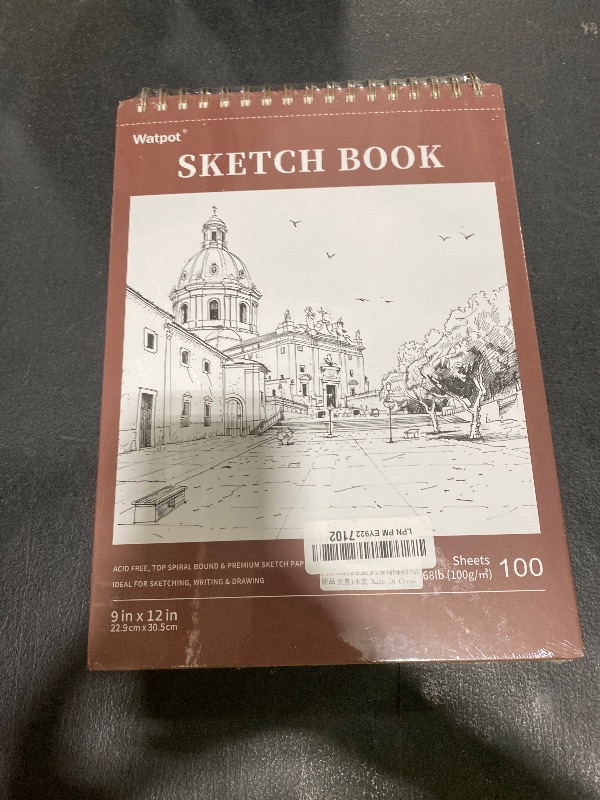 Photo 1 of 9" x 12" Hard Cover Sketch Book, Top Spiral Bound Sketch Pad, 100 Sheets 68lb/100gsm Drawing Paper, 1 Pack
