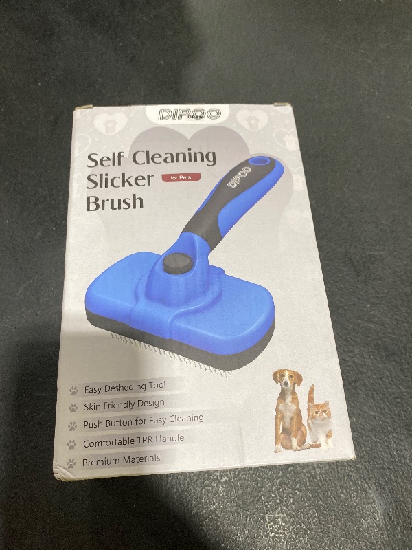 Photo 1 of Dipoo Self-Cleaning Brush for Pet Deshedding - Skin-Friendly Grooming Tool for Dogs and Cats, Blue