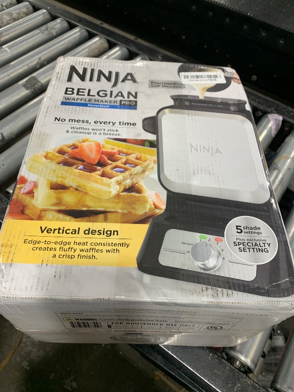 Photo 1 of PARTS ONLY ------------------------------Ninja BW1001 NeverStick PRO Belgian Waffle Maker, Vertical Design, 5 Shade Settings, with Precision-Pour Cup & Chef-curated Recipe Guide, Black & Silver
