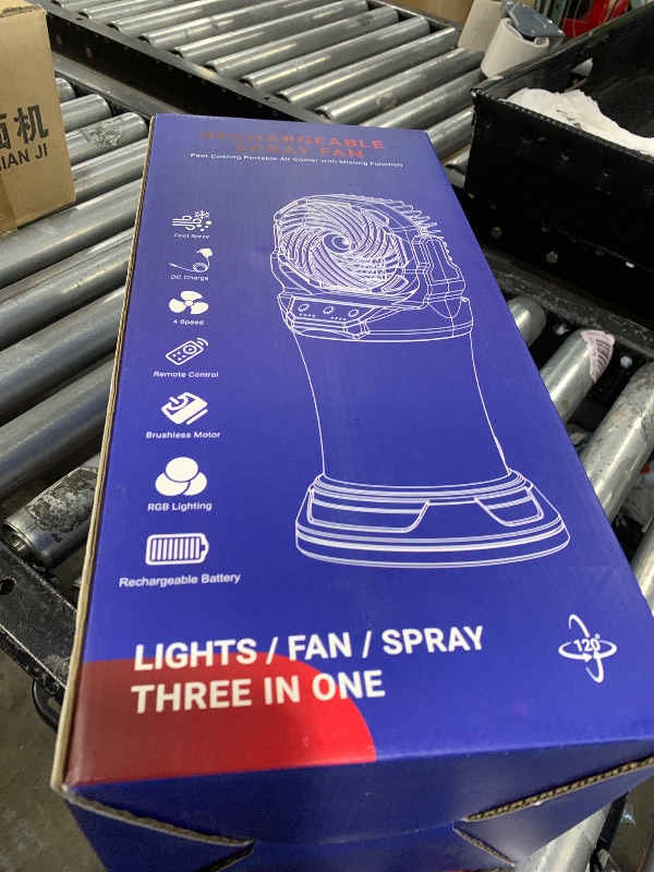 Photo 1 of Misting Fan Portable Camping Fan 42800mAh Battery Powered with Remote Control, RGB Ambient Light with 2L Bucket, Battery Indicator, 120° Auto Oscillating, Timing Function, Grip Handle