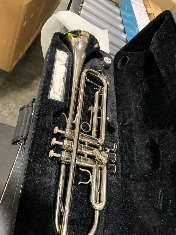 Photo 1 of Eastar Bb Standard Trumpet Set for Beginner, Brass Student Trumpet Instrument with Hard Case, Cleaning Kit, 7C Mouthpiece and Gloves, ETR-380N, Silver