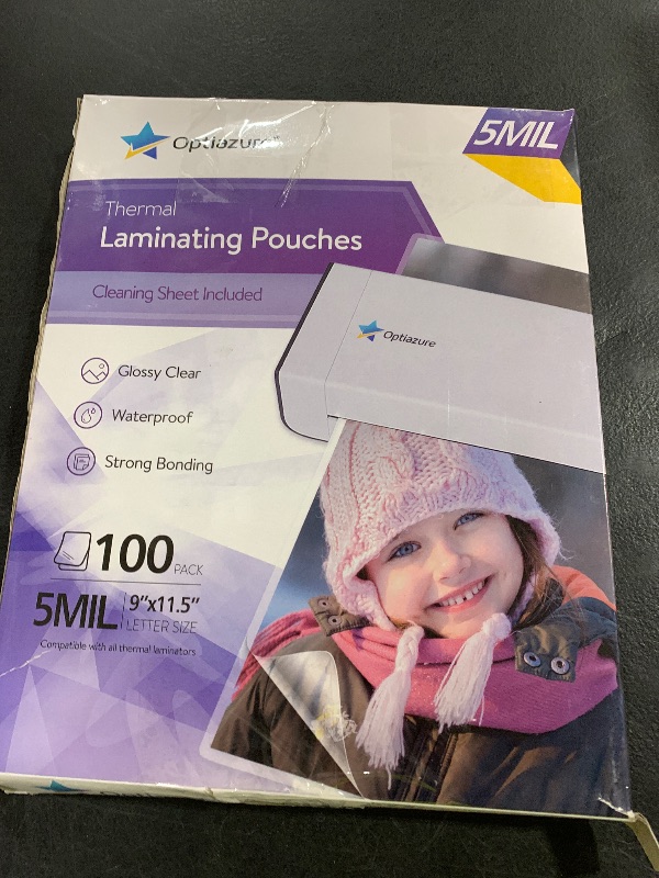 Photo 1 of Optiazure Thermal Laminating Pouches 9"x11.5" Inches, 5mil 100Pack, Clear, Letter Size
