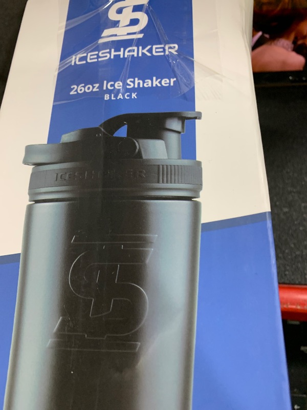 Photo 1 of Ice Shaker Insulated Stainless Steel Shaker Bottle | 26oz, Black | Cold for 30+ Hours | Insulated Cup with Twist-on Agitator | Odor-Free Bottle for Protein Shakes, Water, Smoothies, Cocktails