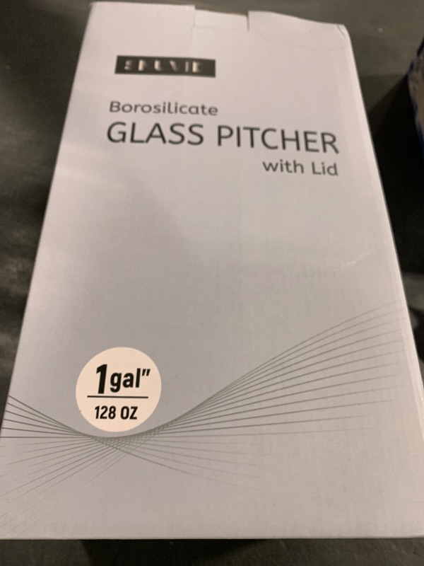 Photo 1 of 1 Gallon Glass Pitcher with Lid and Handle, Glass Water Pitcher for Fridge, Glass Carafe for Hot/Cold Water, Iced Tea Pitcher, Large Jug for Coffee, Juice and Homemade Beverage

