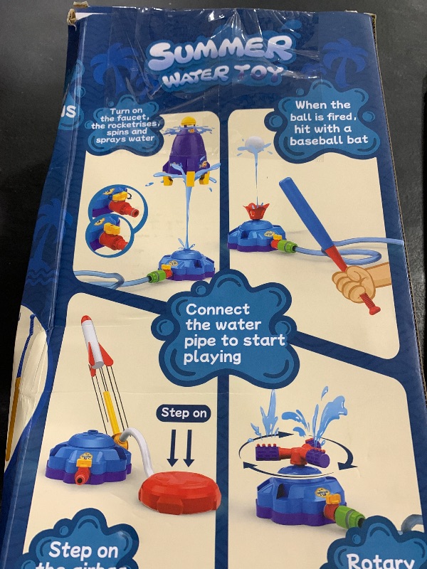 Photo 1 of 4-in-1 Water Sprinkler for Kids, Water Outdoor Baseball Rocket Launcher Toy with Water Sprinkler Baseball Toy, Kids Outdoor Sprinkler for Summer Backyard Lawn Pool Party for Ages 3-8 (Blue)