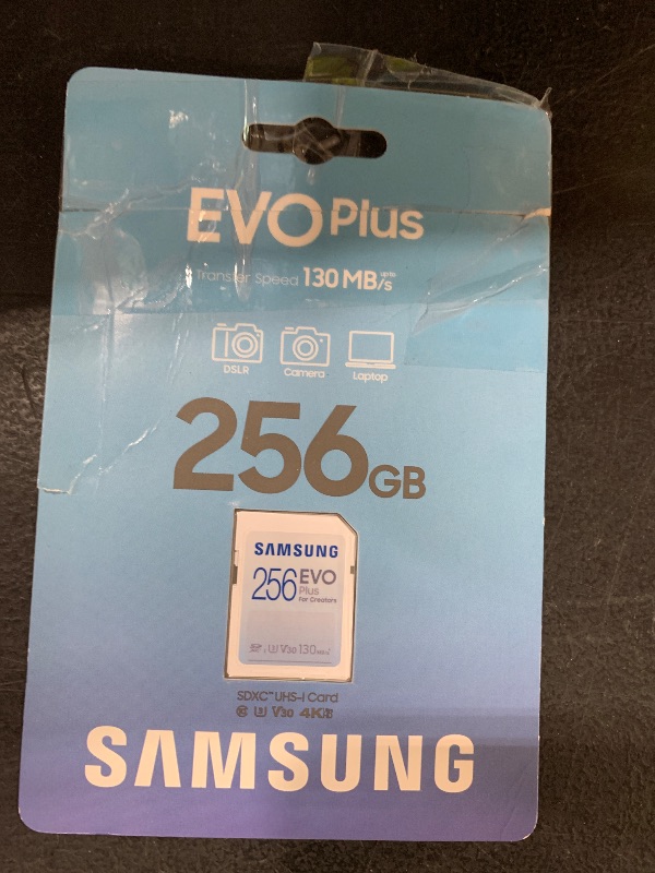 Photo 1 of Samsung EVO Plus Full Size 256GB SDXC Card 130MB/s Full HD & 4K UHD, UHS-I, U3, V30 (MB-SC256K/AM)