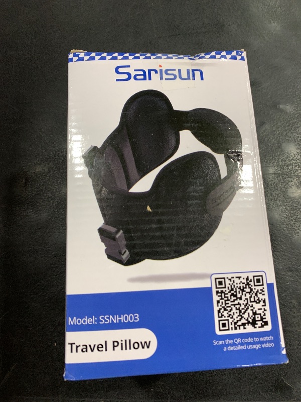 Photo 1 of SARISUN Upgraded Travel Pillow, U-Shaped Airplane Head Strap for All Heights, 360° Support, 3D Sleep Mask, 100% Light Blocking, Long Flights Essentials Headrest, Stop Bobblehead, Black