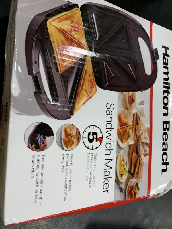 Photo 1 of Hamilton Beach Electric Sealed Sandwich Maker Grill with PFAS-Free Nonstick Plates, Makes Stuffed French Toast, Omelets, Compact & Easy to Store, Black (25430G)