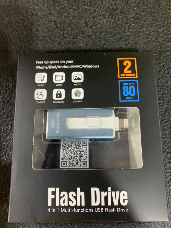 Photo 1 of 256GB USB Flash Drive for Phone and Pad, Photo Stick High Speed External USB Thumb Drives Photo Storage Memory Stick for Save More Photos and Videos (Blue, 256GB)