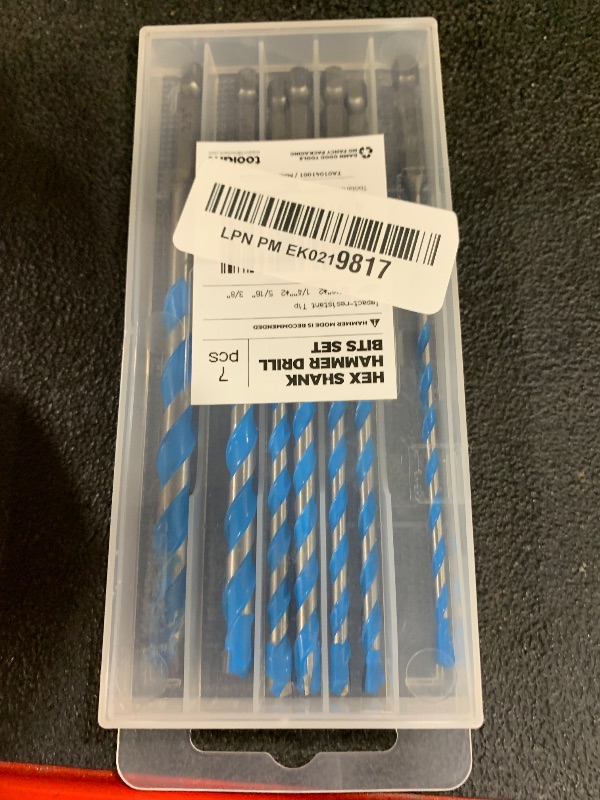 Photo 1 of toolant Concrete Drill Bit Set & Masonry Drill Bit Set, Shockproof Hex Shank Drill Bit Set (7pcs) for Glass/Brick/Plastic/Cement/Tile, Industrial Strength Carbide Drill Bit Tip, 5/32"-3/8" Box of 7