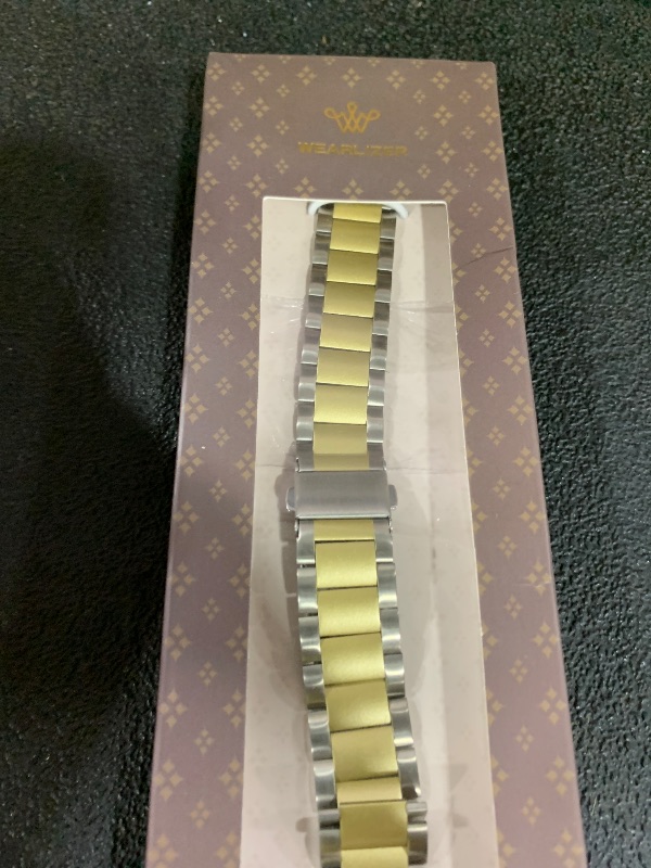 Photo 1 of Wearlizer Compatible with Fitbit Charge 5 Bands for Women Men, Classic Stainless Steel Ultra-Thin Lightweight Replacement Straps Charge 5 Bands(Soft Gold+Sliver)