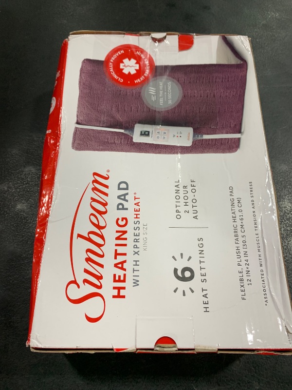 Photo 1 of Sunbeam XL Back Neck and Shoulder Heat Therapy 12 x 24 with Auto Shut Off 6 Settings Machine-Washable Comfortable Microplush Fabric - Burgundy
