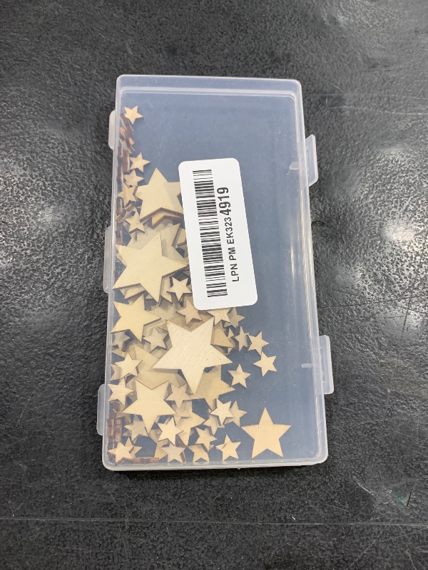 Photo 1 of DERAYEE 100 Pcs Unfinished Wooden Stars Ornaments, Assorted Size Cutout Blank Wood Pieces Star for Christmas Wedding Party DIY Crafts