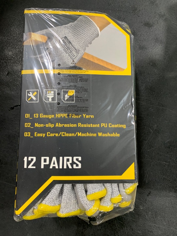 Photo 1 of COOLJOB 12/120 Pairs A2 Cut Resistant Safety Work Gloves with Grip, Breathable & Lightweight Polyurethane PU Coated Protective Gloves for Wood Carving, Glass Handling, Mechanic Work, Gray Small