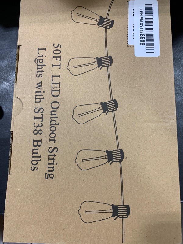 Photo 1 of Brightever 50FT Outdoor String Lights Waterproof, 2700K Bright LED Patio Lights with 27 ST38 Shatterproof Vintage Bulbs, Retro Connectable Edison String Lights for Outside, Garden, Balcony, Porch