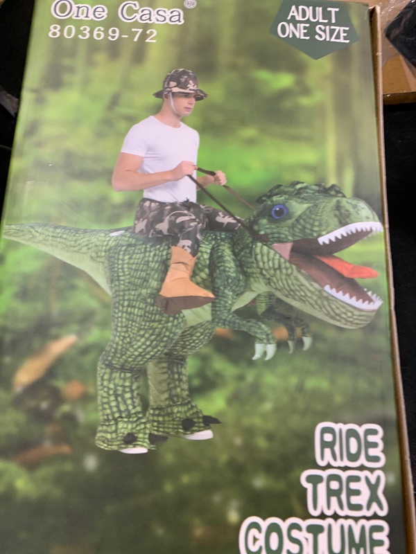 Photo 1 of One Casa Inflatable Costume Dinosaur Riding T Rex Air Blow up Funny Party Halloween Costume for Adult