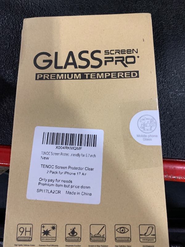 Photo 1 of TENOC Screen Protector for iPhone Air, 2-Pack Clear 9H Tempered Glass Film Cover Sensor Protection Case Friendly for 6.5 inch