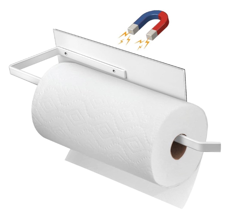 Photo 1 of Magnetic Paper Towel Holder for Fridge, Toilet Paper Roll Holder Magnetic Paper Towel Rack Wall Mount Fridge Organizer for Papers Towels Roll Bathroom Toilet Garage RV Decor Kitchen Organization White