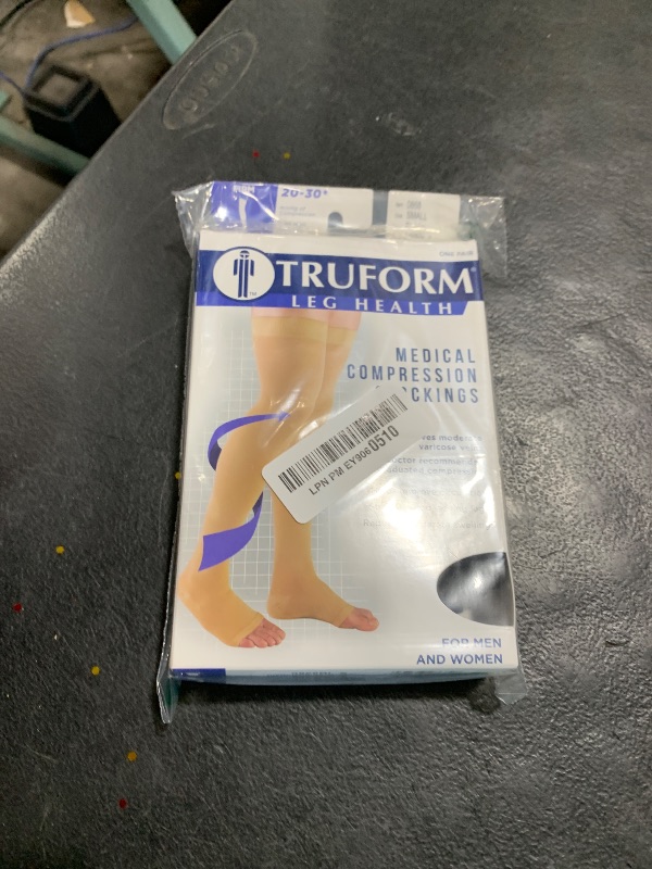 Photo 1 of Truform 20-30 mmHg Compression Stockings for Men and Women, Thigh High Length, Dot-Top, Open Toe, Black, Small