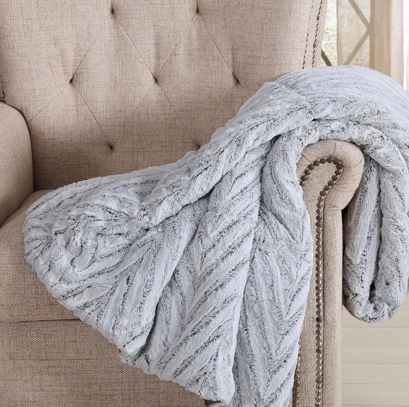 Photo 1 of Christian Siriano NY® Grey Chevron Throw in Gift Box, Grey Polyester, 1-Piece Giftable Throw Blanket, Geometric Themed, OEKO-TEX Certified Confidence