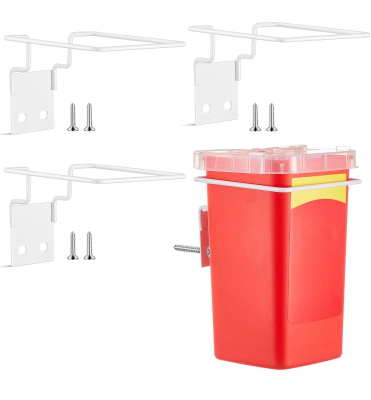 Photo 1 of 3 Set Wall Mount Sharps Container Mounting Bracket for 1 Quart 8702, 8702T, 8721 Stackable Sharps Container, White