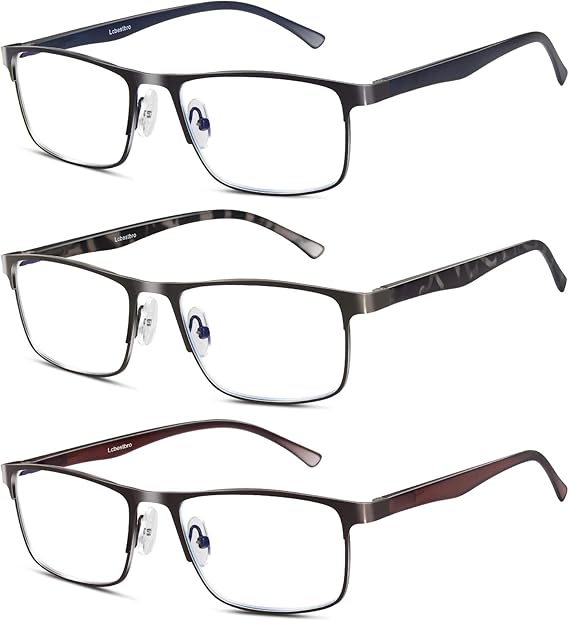 Photo 1 of 3 Pack Blue light Blocking Reading Glasses for Men, Stylish Metal Frame Readers