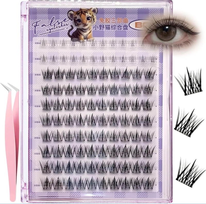 Photo 1 of 120 Pcs Self Adhesive Eyelashes Asian lashes Extension 11-13mm DIY Eyelashes No Glue with Tweezers Gift for Women International Students(D 11-13mm+lower eyelashes)