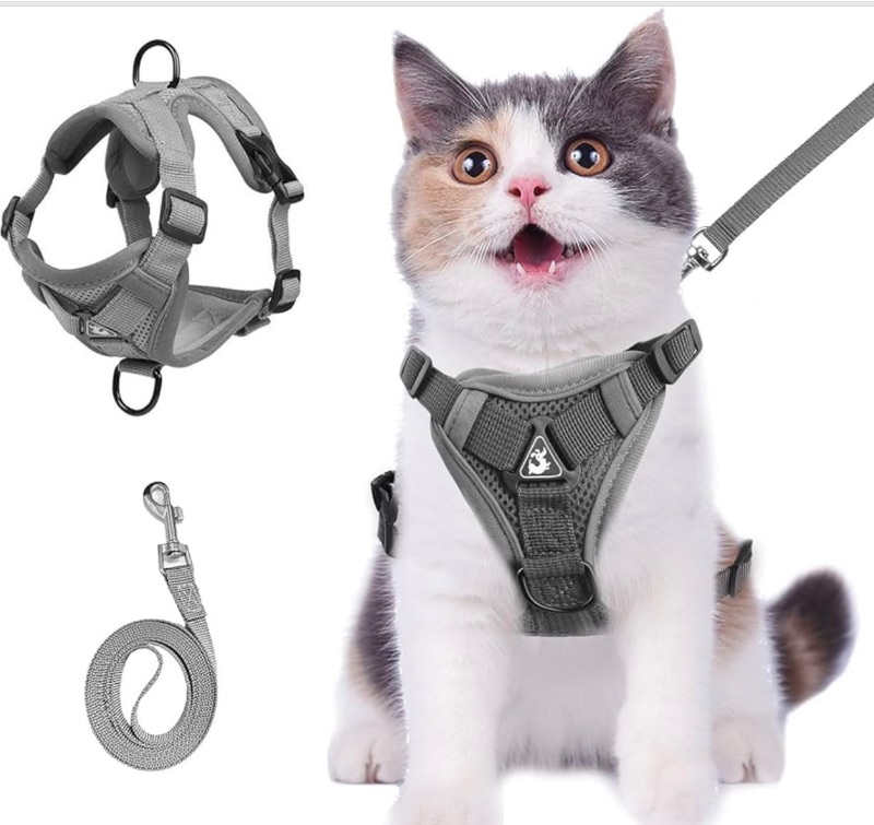 Photo 1 of Wanheart cat Chest Harness and Leash, Anti-Escape Adjustable Soft mesh cat Leash and Chest Harness Set for All Types of Cats cat Vests (Grey, 6.6-9.9lb)